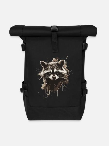 Waschbär - Rolltop Rucksack - Schwarz
