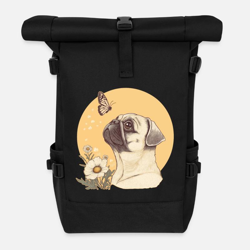 Mops mit Schmetterling - Rolltop Rucksack - Schwarz