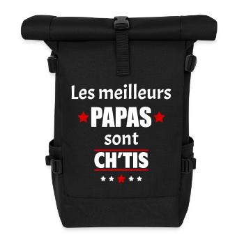 Les meilleurs papas sont ch'tis, fête des pères - Sac à dos roll top - noir - Devant