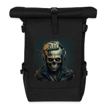Cyborg Zombie Schädel Disc Jockey - Rolltop Rucksack - Schwarz - Vorne