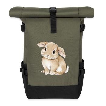Cute Baby Bunny Rabbit - Roll Top Backpack - olive/black - Front