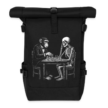 Skelett und Affe spielt Schach - Rolltop Rucksack - Schwarz - Vorne