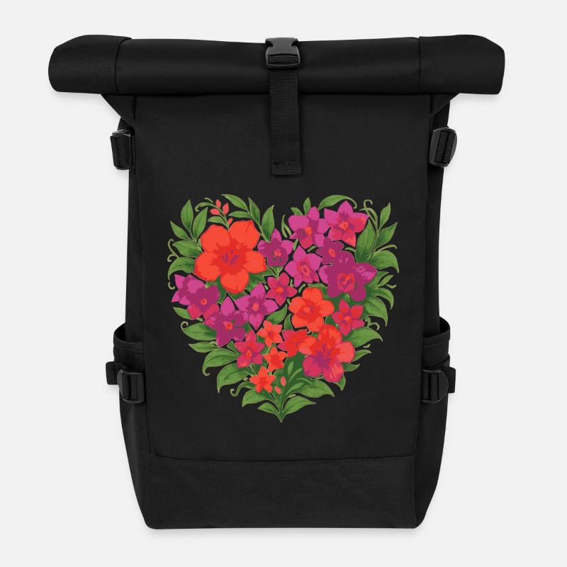 Herz aus farbenfrohen Blumen  - Rolltop Rucksack - Schwarz