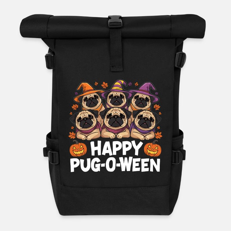 Mops-O-Ween Hexenhut Möpse - Rolltop Rucksack - Schwarz