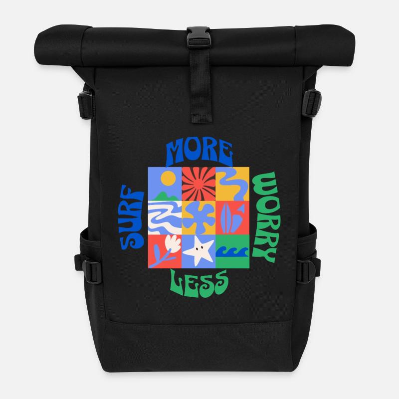 Surfen Sie mehr, machen Sie sich weniger Sorgen - Rolltop Rucksack - Schwarz