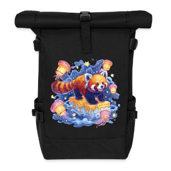 Red Panda on Honey Cake - Roll Top Backpack - black - Front