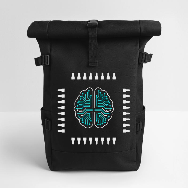 AI Brain Chip Processor Tech Vector Roll Top Backpack