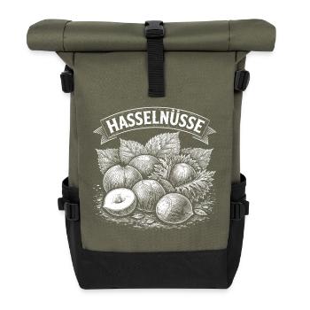 Haselnüsse Banner Illustration - Rolltop Rucksack - Olive/Schwarz - Vorne