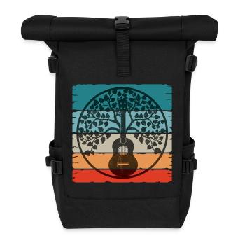 Ukulélé Mandala sur un coucher de soleil rétro - Sac à dos roll top - noir - Devant
