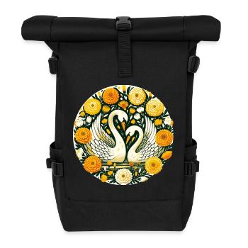 Schwäne im Goldenen Blumenkreis - Rolltop Rucksack - Schwarz - Vorne