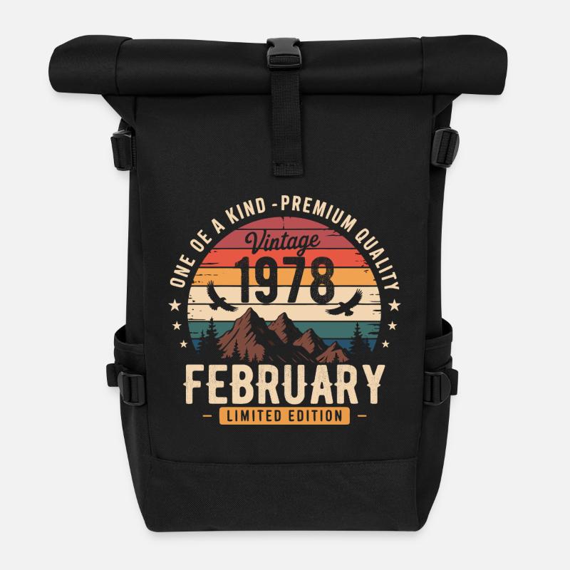 Février 1978 Anniversaire Vintage Février 1978 - Sac à dos roll top - noir