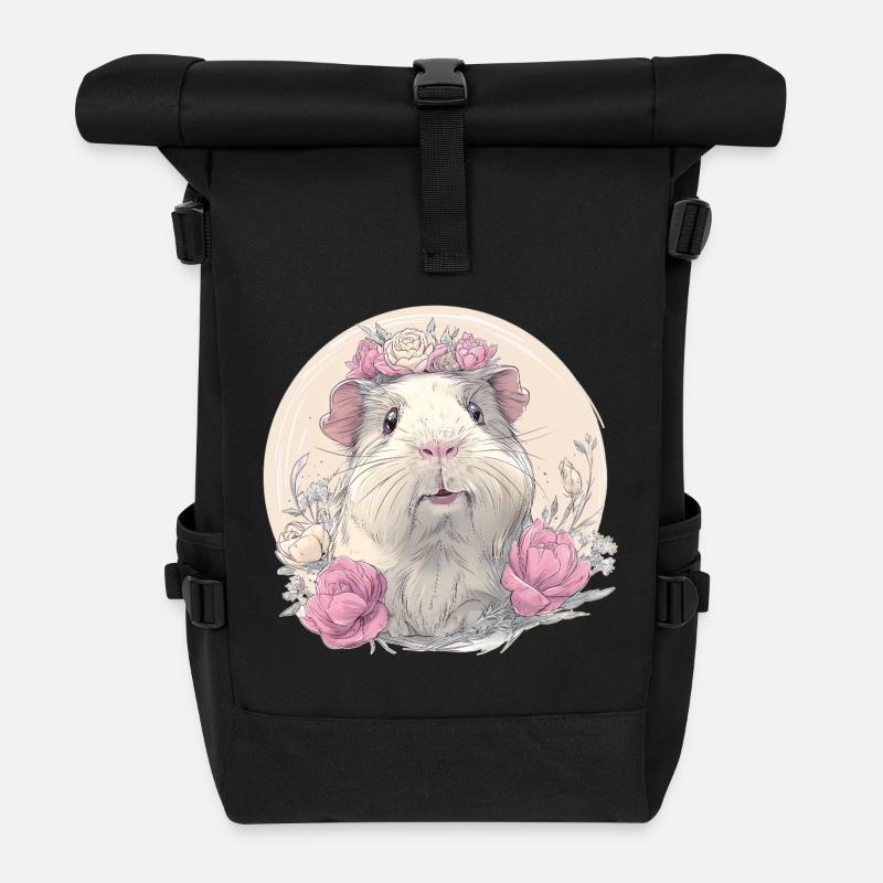Meerschweinchen mit Blumen - Rolltop Rucksack - Schwarz