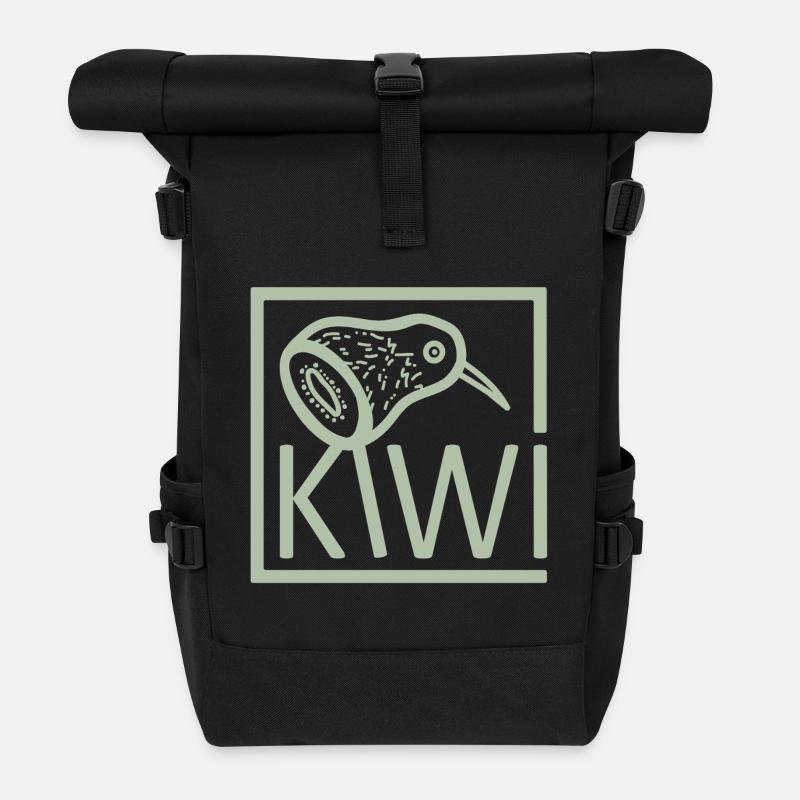 Kiwi Line Logo Bird Motif - Roll Top Backpack - black