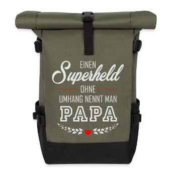 Superheld Papa - Rolltop Rucksack - Olive/Schwarz - Vorne