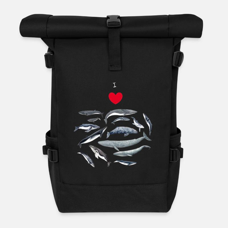 Wale lieben - Ich liebe Wale - Baleines - Rolltop Rucksack - Schwarz
