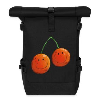 Lustige Früchtchen - Kirsche - Kirschen - Obst - Rolltop Rucksack - Schwarz - Vorne