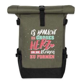 Landwirt Shirt-Großes Herz - Rolltop Rucksack - Olive/Schwarz - Vorne