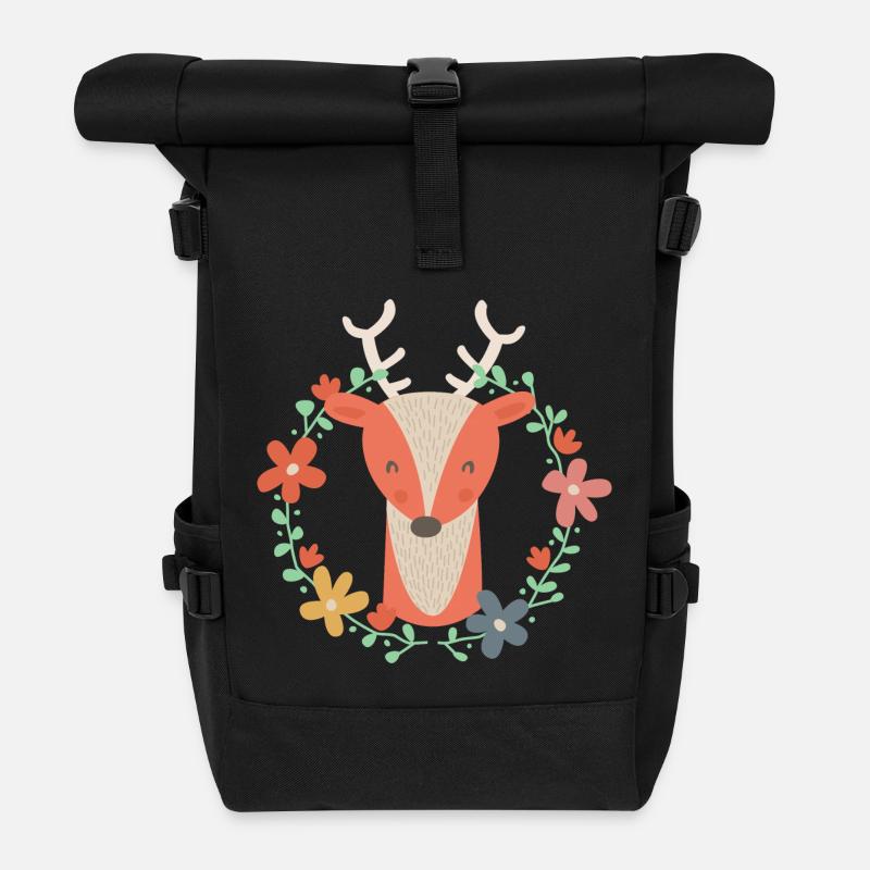 Sugar sweet cerf avec la fleur de vrille - Sac à dos roll top - noir