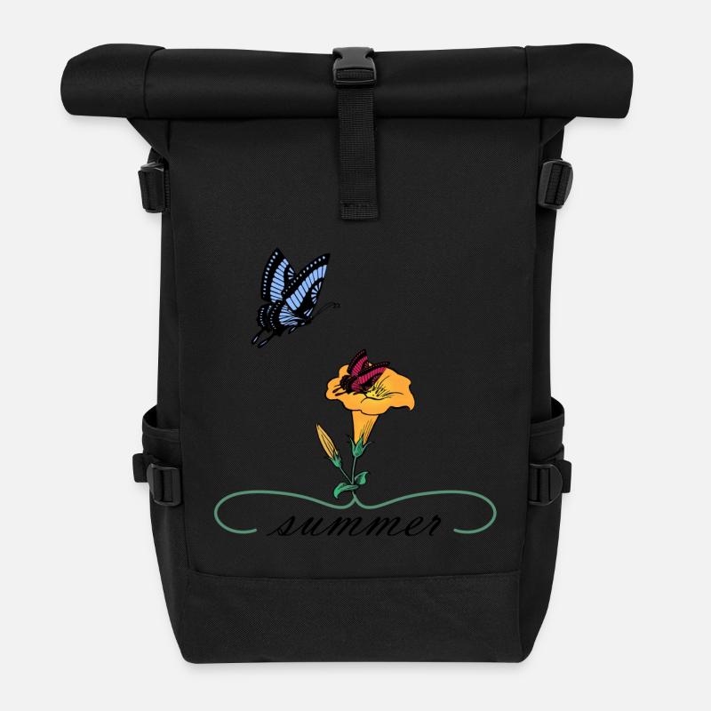 Summer summer butterflies - Roll Top Backpack - black