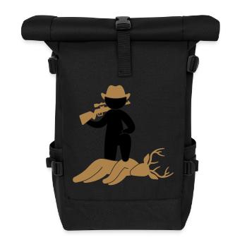 Ein Jäger erlegt einen Hirsch im Wald - Rolltop Rucksack - Schwarz - Vorne