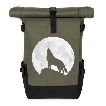 Heulender Wolf - Mond - Rolltop Rucksack - Olive/Schwarz - Vorne