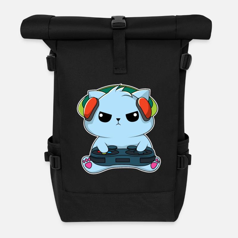 Gamer-Katze - Rolltop Rucksack - Schwarz