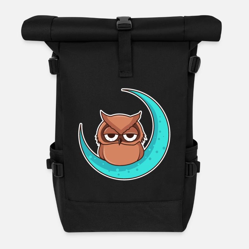 Kauz im Mond - Rolltop Rucksack - Schwarz