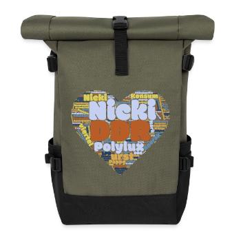 Wortwolken Herz mit Ostalgie Charme (DDR) - Rolltop Rucksack - Olive/Schwarz - Vorne