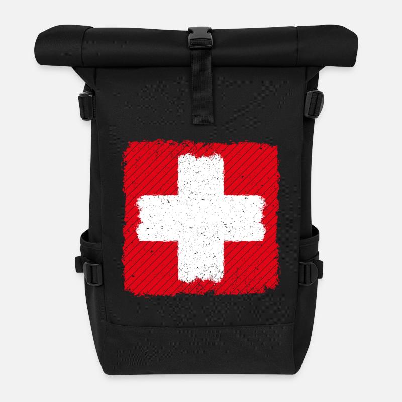 Suisse Suisse Suisse drapeau suisse - Sac à dos roll top - noir