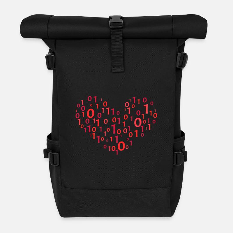 Herz Binär Kodierung Informatik Programmierer - Rolltop Rucksack - Schwarz