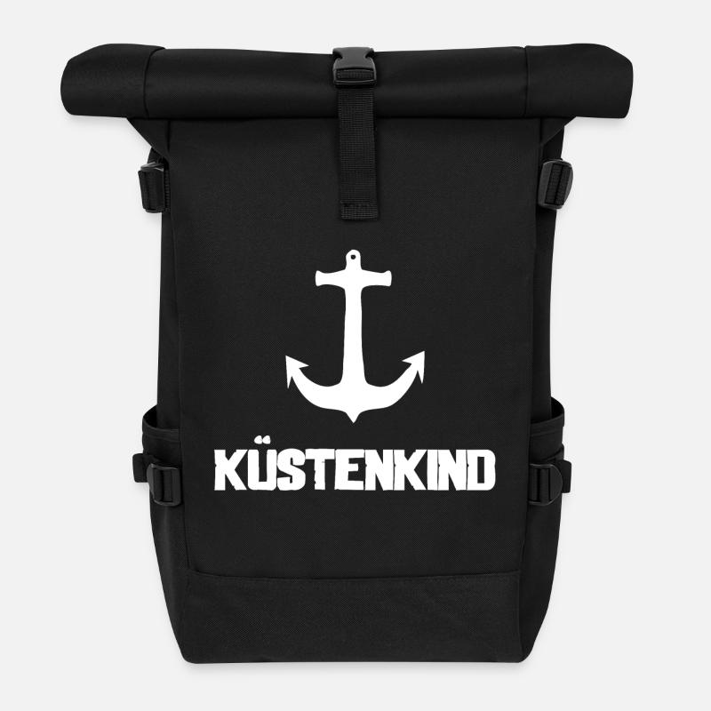 Küstenkind - Anker - Rolltop Rucksack - Schwarz
