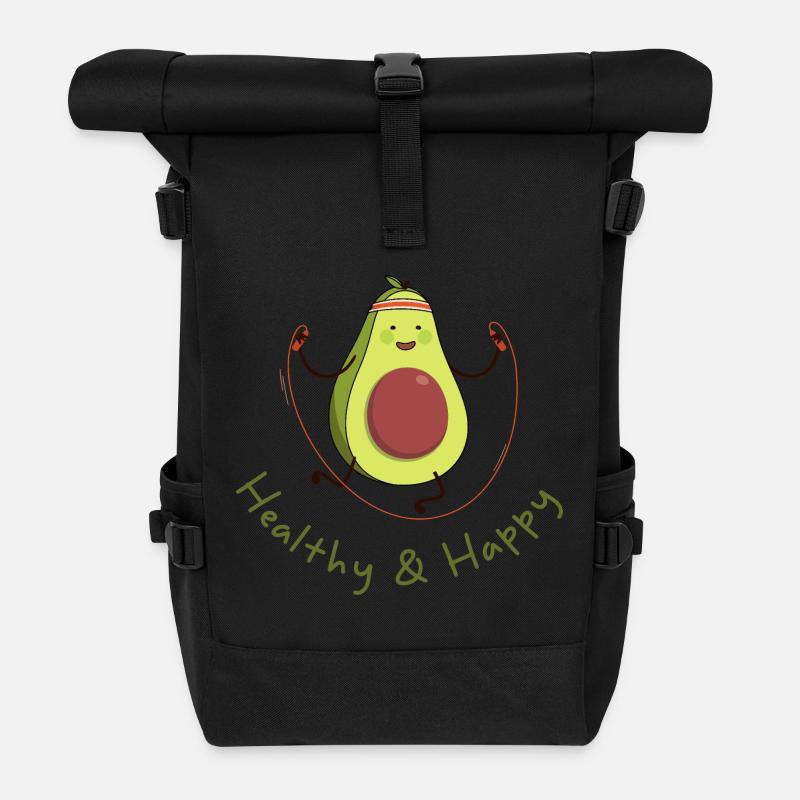 gesund & glücklich lustige Avocado - Rolltop Rucksack - Schwarz