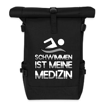 SCHWIMMEN IST MEINE MEDIZIN + Schwimmer- Schwimmen - Rolltop Rucksack - Schwarz - Vorne