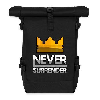 NEVER SURRENDER (Weiß) + King Crown - Gaming - Rolltop Rucksack - Schwarz - Vorne