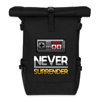 NEVER SURRENDER (Gelb) + NES Controller - Gaming - Rolltop Rucksack - Schwarz - Vorne