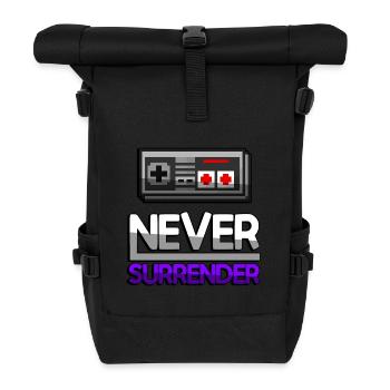 NEVER SURRENDER (Lila) + NES Controller - Gaming - Rolltop Rucksack - Schwarz - Vorne