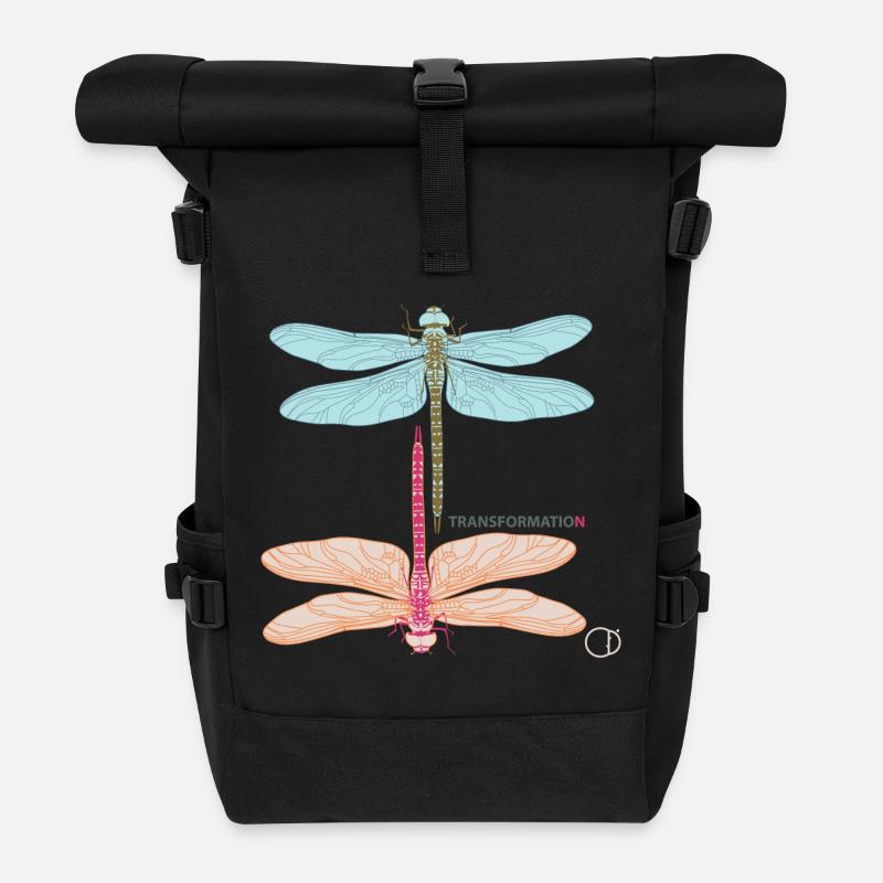Dragonflies and Transformation by CD - Roll Top Backpack - black