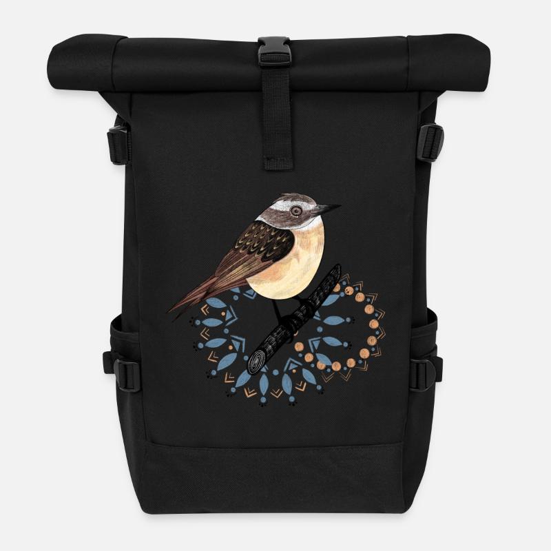Cute Brownthroat Bird 2023 - Roll Top Backpack - black