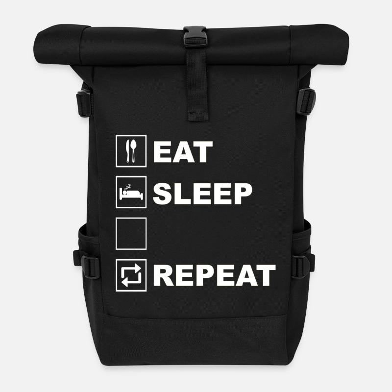 Eat Sleep Repeat Icon Layout - Roll Top Backpack - black