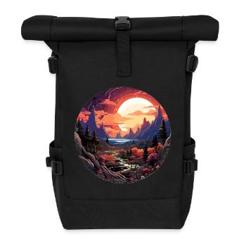 Landschaft - Illustration - Rolltop Rucksack - Schwarz - Vorne