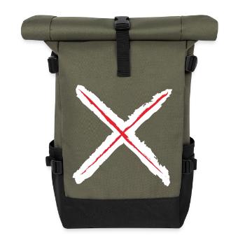 Red X - St. Andrew's Cross Grunge Style red on white - Roll Top Backpack - olive/black - Front