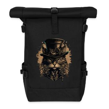 Steampunk Katze - Rolltop Rucksack - Schwarz - Vorne