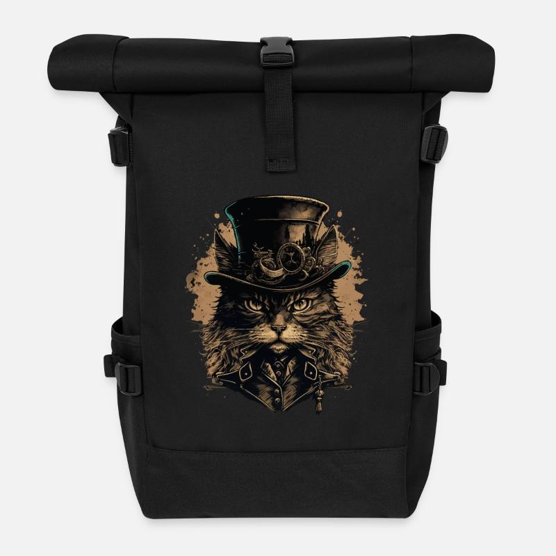 Steampunk Katze - Rolltop Rucksack - Schwarz