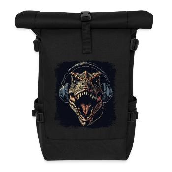 T-Rex Dinosaurier hört Musik - Rolltop Rucksack - Schwarz - Vorne