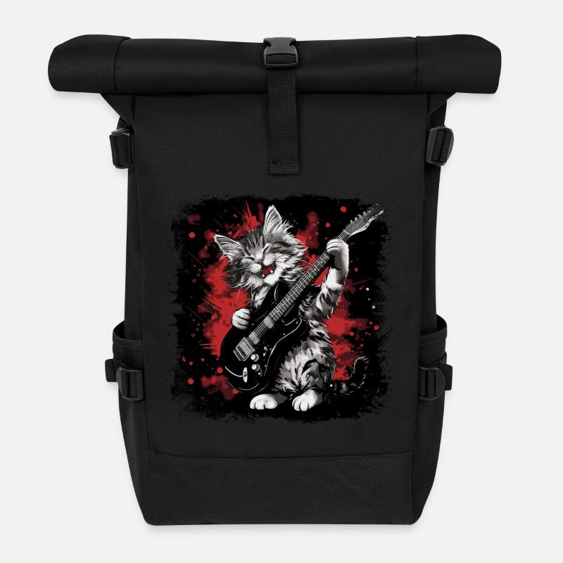 Katze spielt Gitarre - Rolltop Rucksack - Schwarz
