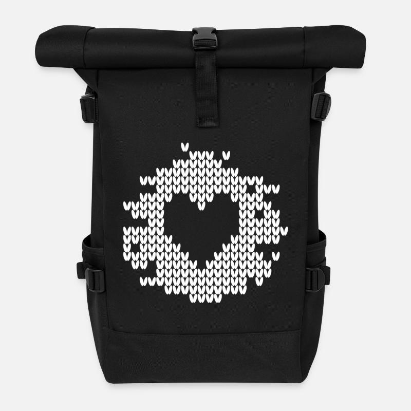 Herz Strickmuster Schnee Weihnachten Xmas Liebe - Rolltop Rucksack - Schwarz