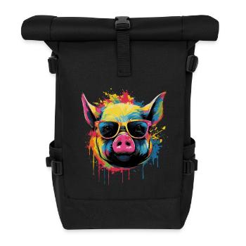 Lustiges Ferkel mit Sonnenbrille - Rolltop Rucksack - Schwarz - Vorne