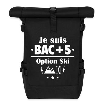 Bac+5 option ski, fête des pères, cadeau de noël - Sac à dos roll top - noir - Devant
