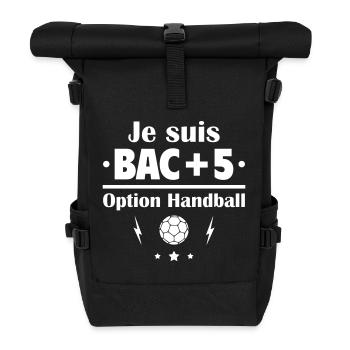 Bac+5 option handball, fête des pères, cadeau noël - Sac à dos roll top - noir - Devant