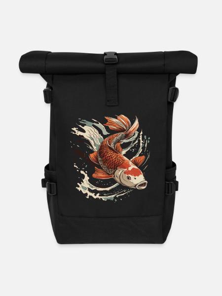 Koi Carp - Roll Top Backpack - black
